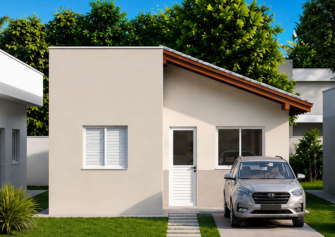 Fachada da casa de 60 m² do Jardim Campos Prado