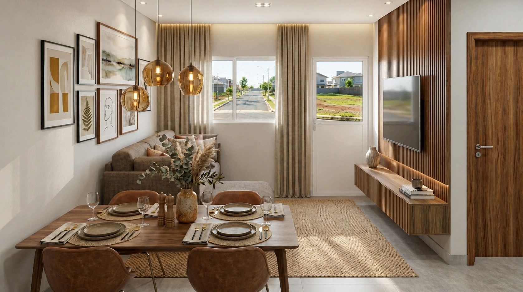 Sala de jantar integrada em casa do Residencial Lourenção II