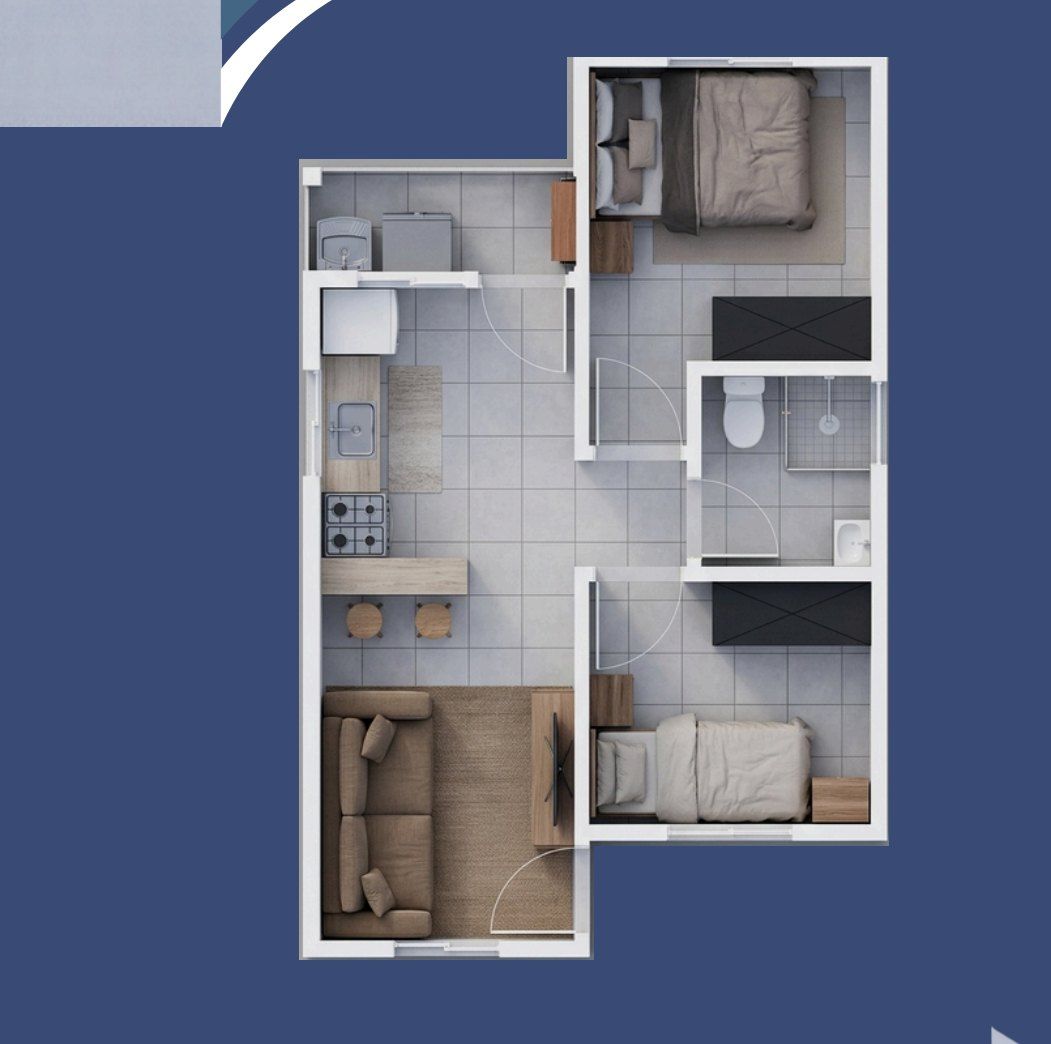 Planta baixa da Planta 01 do Santa Helena II, 40 m², com 2 quartos