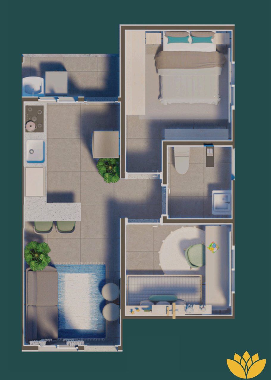 Planta baixa da casa de 40,81 m² do Jardim Campos Prado, com 2 quartos