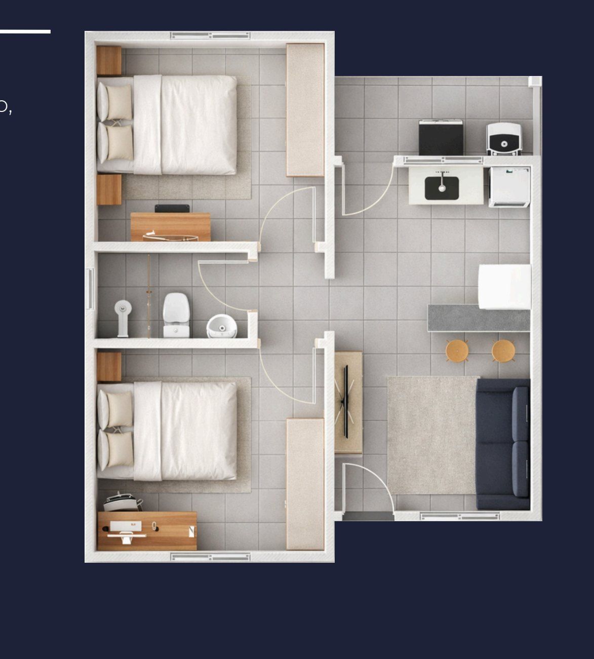 Planta baixa da casa de 48 m² do Residencial Lourenção II, com 2 quartos