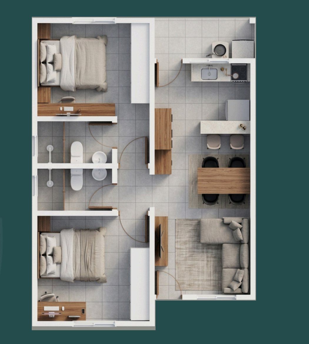 Planta baixa da casa de 60 m² do Jardim Campos Prado